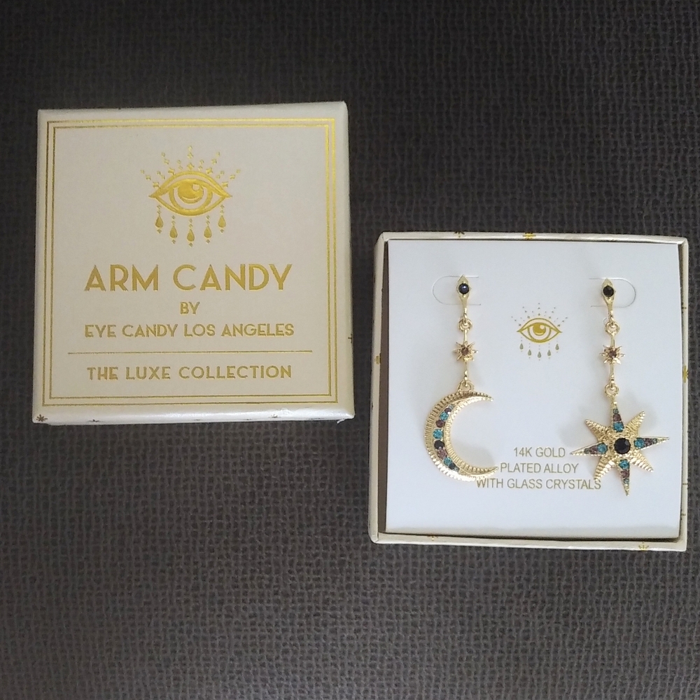 Arm💪 Candy🍭 Moon🌙 and Star⭐ Dangle Earrings - Picture 3 of 13